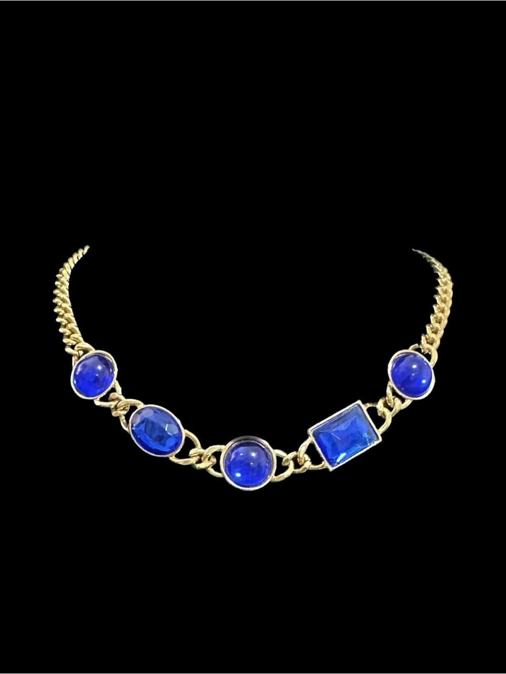 Avon Gold-Tone Necklace with Royal Blue Stones